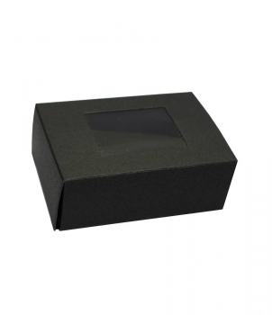 Faltschachtel schwarz mit Sichtfenster, z.B. für Seife, 80x55x30mm